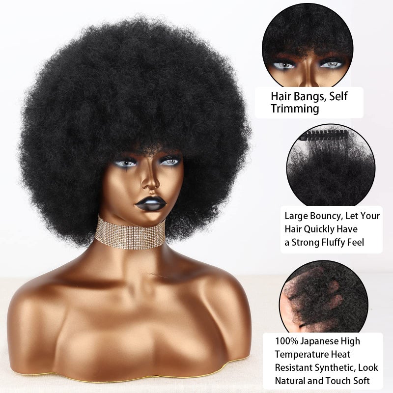 Xinran Short 70s Afro Wigs for Black Women, Large Synthetic Black Short Afro Wig 70's, 8 Inches 60s Afro Wig for Women Bouncy and Soft Natural Looking(Black) - Image 4